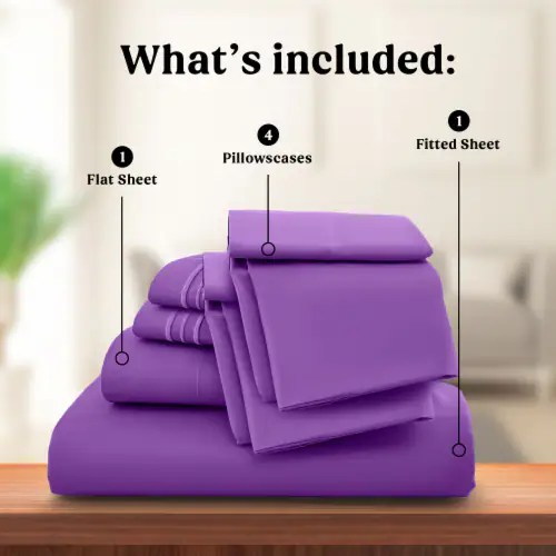 Lux Decor Collection King Sheets Set, 6 Pc Microfiber Deep Pocket Bed Sheets Purple, King