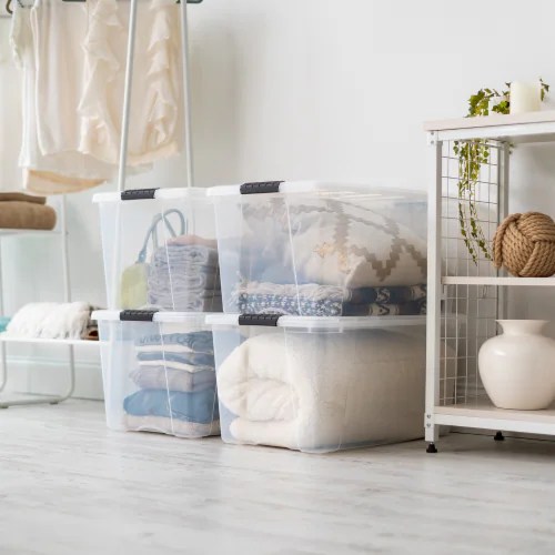 IRIS USA 4 Pack 72qt Clear View Plastic Storage Bin with Lid and Secure