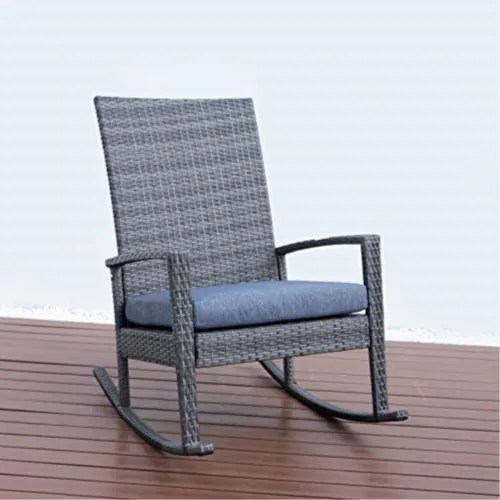 LeisureMod Duval Indoor Outdoor Charcoal Blue Wicker Rocking Chair With