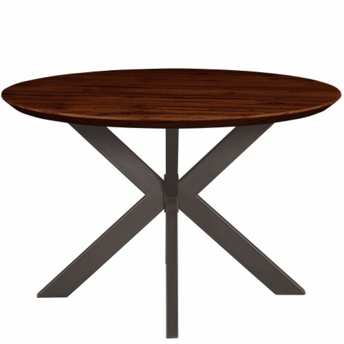 LeisureMod Ravenna 47 Round Wood Dining Table With Modern Metal Base, 0