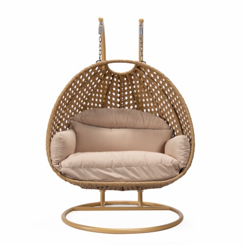 LeisureMod Mendoza Light Brown Wicker Hanging 2 person Egg Swing Chair, 1 Kroger
