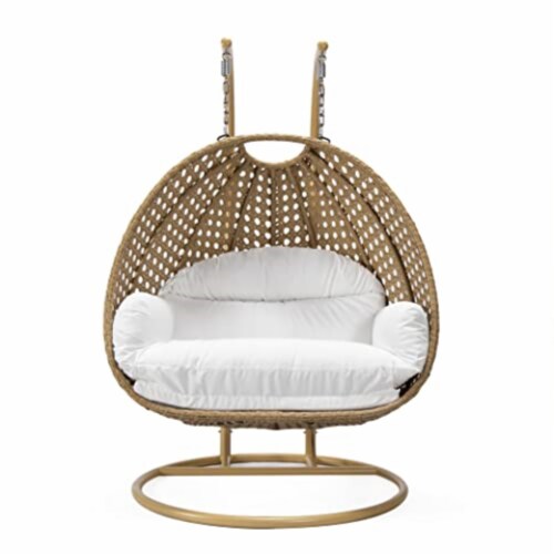 LeisureMod Mendoza Light Brown Wicker Hanging 2 person Egg Swing Chair