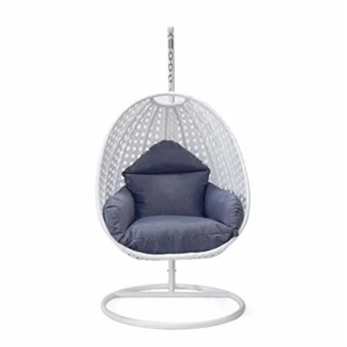 LeisureMod White Wicker Hanging Egg Swing Chair, 1 King Soopers