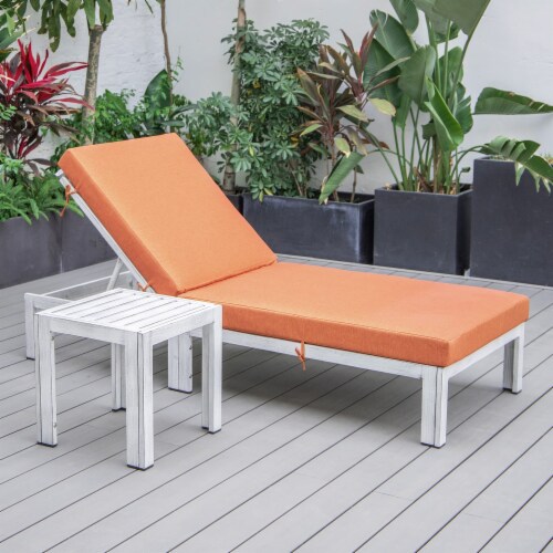 Modern Outdoor Weathered Grey Chaise Lounge Chair With Side Table