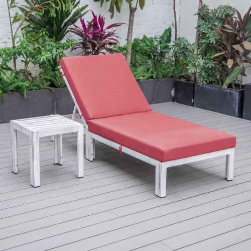Modern Outdoor Weathered Grey Chaise Lounge Chair With Side Table