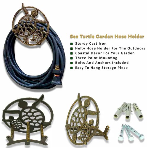 Zeckos Cast Iron Sea Turtle Decorative Wall Mounted Garden Hose Holder Bronze Finish, One Size