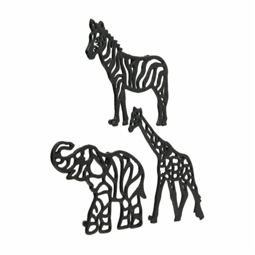 Set of 3 Black Cast Iron Safari Animal Kitchen Decor Trivets Decorative