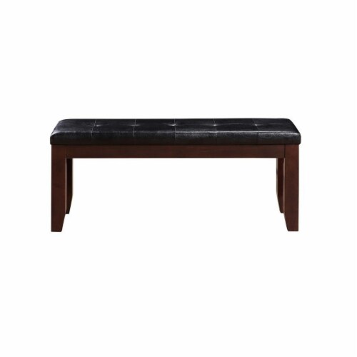 Leather Upholstered Wooden Bench With Tufted Seat, Espresso Brown