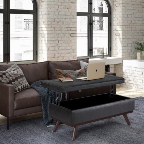 Simpli Home Owen Lift Top Large Coffee Table Storage Ottoman Distressed