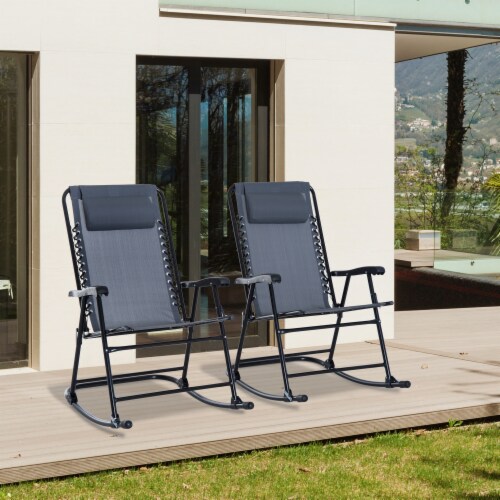 2pc Outdoor Patio Folding Rocking Chair Set Garden Rocker Chaise Lounge