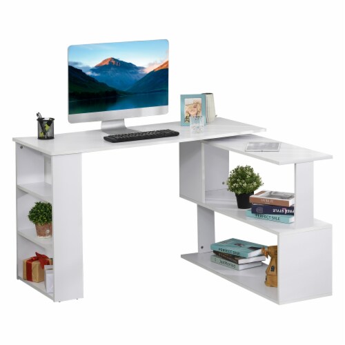 360° Rotating Home Office Corner Desk and Storage Shelf Combo LShaped