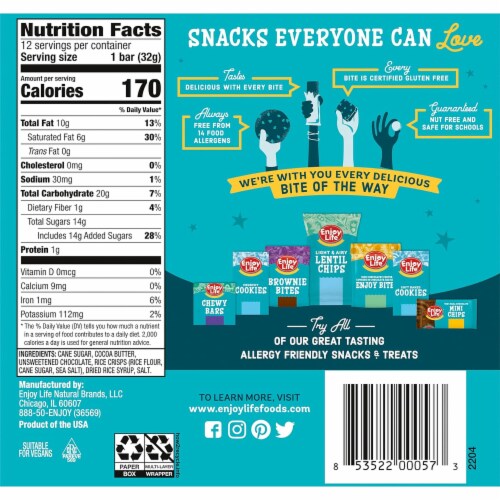 Dairy Free Chocolate Candy Bars, Soy Free, Nut Free 1 Box of 12 Bars, 1