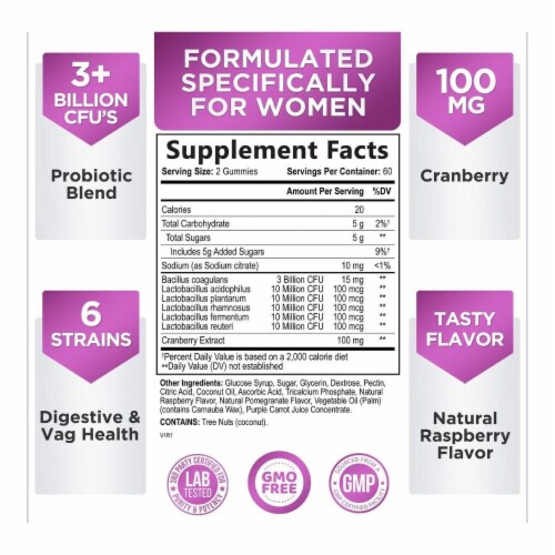 Probiotic for Women Gummies with Cranberry for Feminine Health 120 Gummies, 120 Gummies Fry’s