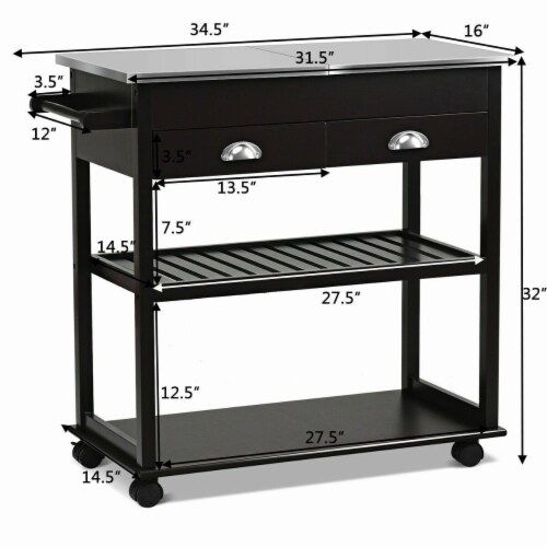 Rolling Kitchen Island Trolley Cart Stainless Steel Flip Tabletop W