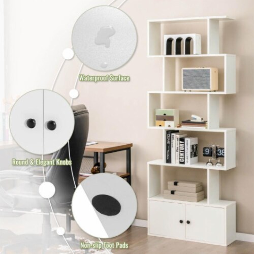 Hivvago 6Tier SShaped Freestanding Bookshelf with and Doors