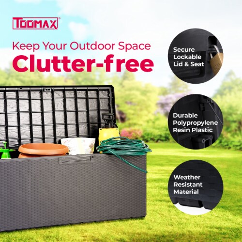 Toomax Portofino Large 90 Gallon Plastic Outdoor Storage Backyard Deck Box, Gray, 1 Piece Pick