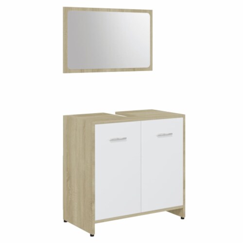 vidaXL Bathroom Furniture Set White and Sonoma Oak Engineered Wood, 1