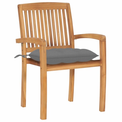 vidaXL Patio Chairs 2 pcs with Gray Cushions Solid Teak Wood, 23.6 "x22