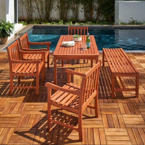 Malibu Outdoor 6Piece Wood Patio Dining Set With Backless Bench And Chairs, 1 Fred Meyer