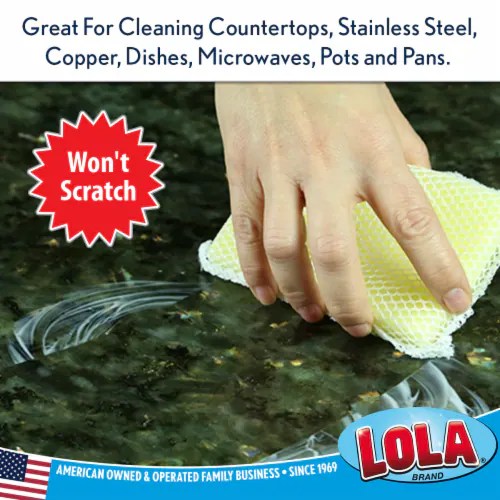 LOLA Nylon Net & Sponge Cleaning Pads Non Scratch Scrubbing YELLOW