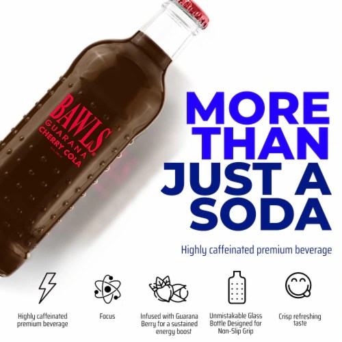 BAWLS Guarana Cherry Cola High Energy Caffeinated Drink, 10oz 12 Pack