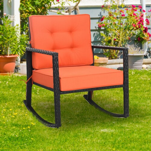 2PCS Outdoor Wicker Rocking Chair Patio Lawn Rattan Single Chair Glider