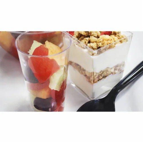 Plastic Shot Glass and Square Dessert Cups for Parties (3 Oz, 5 Oz