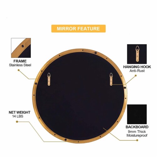 ANDY STAR 30 Inch Round Circle Mirror with Stainless Steel Metal Frame