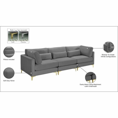 Meridian Furniture Julia Gray Velvet Modular Sofa, 1 QFC