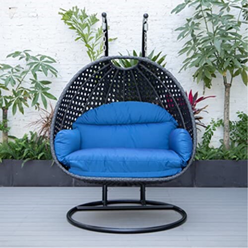 LeisureMod Mendoza Charcoal Wicker Hanging 2 person Egg Swing Chair, 1