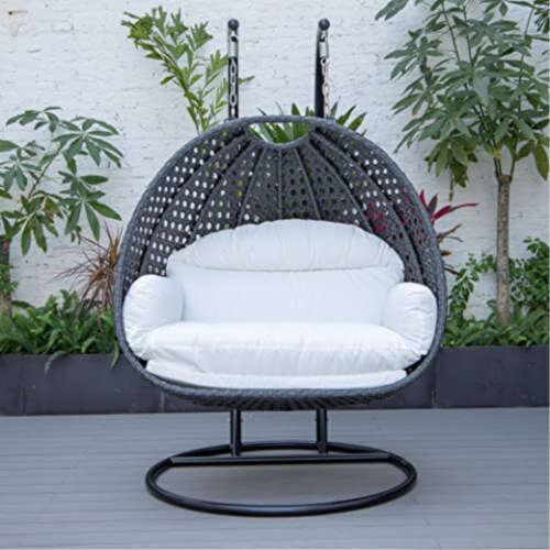 LeisureMod Mendoza Charcoal Wicker Hanging 2 person Egg Swing Chair, 1 Kroger