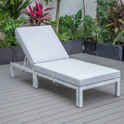 LeisureMod Chelsea Modern Outdoor Weathered Grey Chaise Lounge Chair