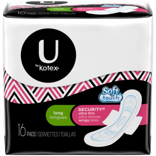 U By Kotex Soft Touch Ultra Thin Long Security Pads with Wings, 16 ct