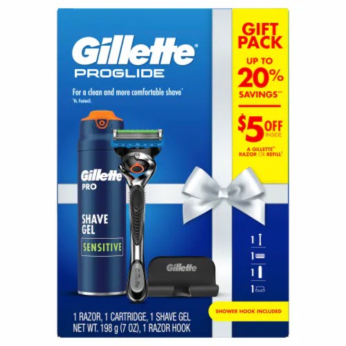 Gillette ProGlide Razor, Refill. & Gillette Pro Shave Gel Holiday Gift