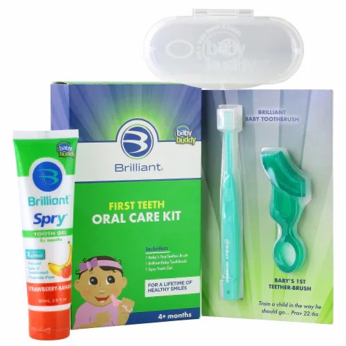 Brilliant First Teeth Oral Care Kit Multi Piece Gift Set - Green 4+ mos