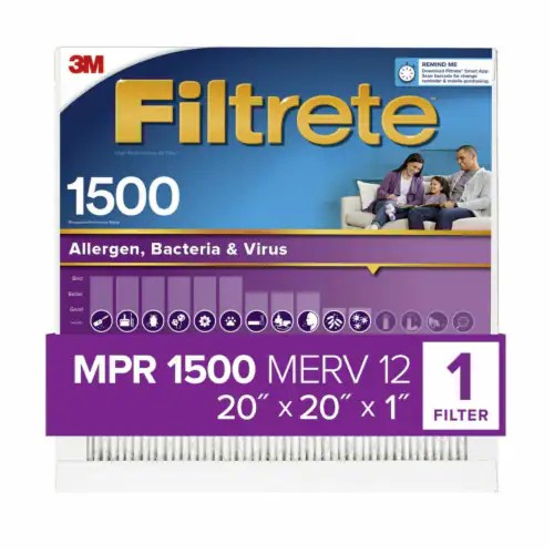 Filtrete™ Allergen Bacteria & Virus Furnace AC Air Filter 1500 MPR, 1