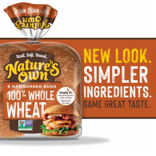 Nature's Own 100 Whole Wheat Hamburger Buns, 8 ct / 15 oz Dillons