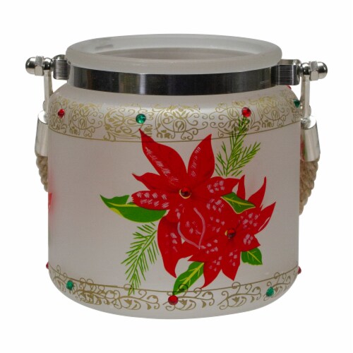 Northlight 4 HandPainted Red Poinsettias and Gold Flameless Glass