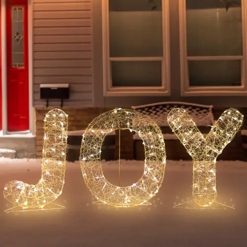Northlight 16 LED Twinkle Lighted Gold Metal Wire Joy Sign Outdoor