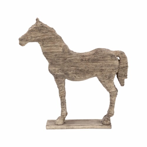20 Inch Accent Decor Figurine Polyresin Standing Horse, Natural Wood