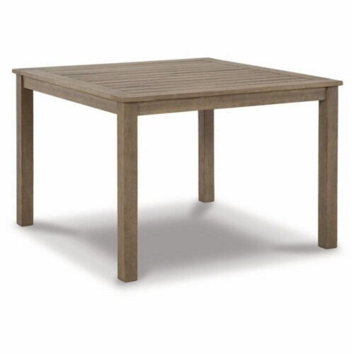 42 Inch Outdoor Dining Table with Umbrella Hole, Brown Eucalyptus Wood