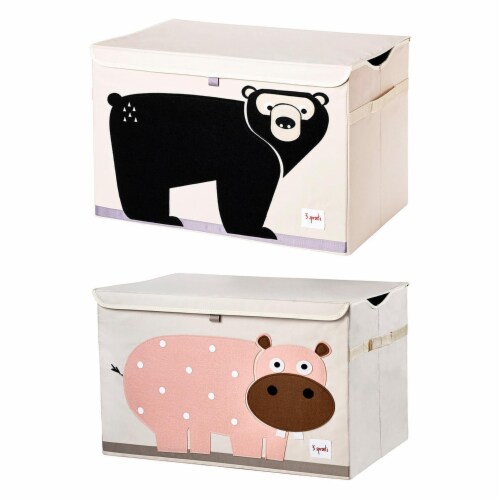 3 Sprouts Collapsible Toy Chest Storage Bin for Playroom, Hippo & Bear