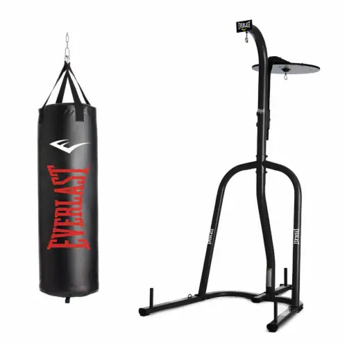 Everlast Dual Station Bag Stand and NevaTear 70 Pound Hanging Heavy