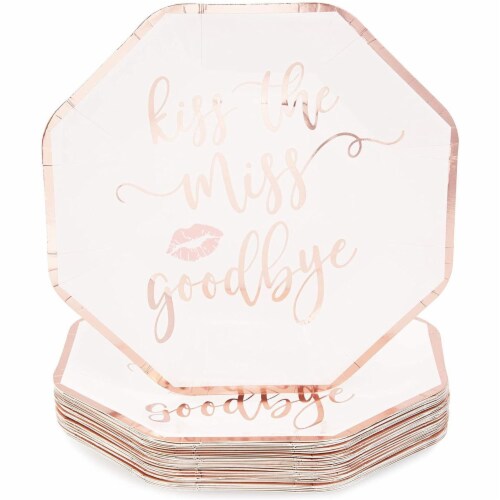 Bachelorette Party Plates Kiss the Miss Goodbye, Rose Gold, 48 Count