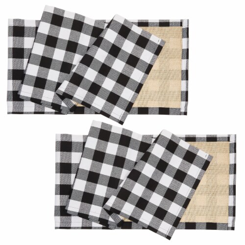 2x Burlap Buffalo Plaid Check Table Runner Black & White Duel Side
