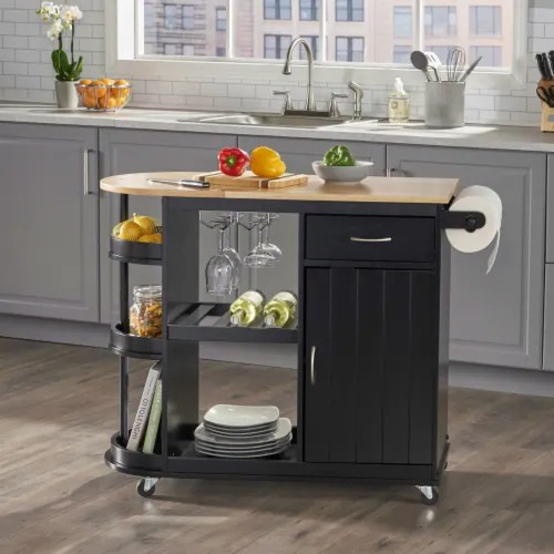 Averi Kitchen Cart with Wheels black/natural, 1 unit Fry’s Food Stores