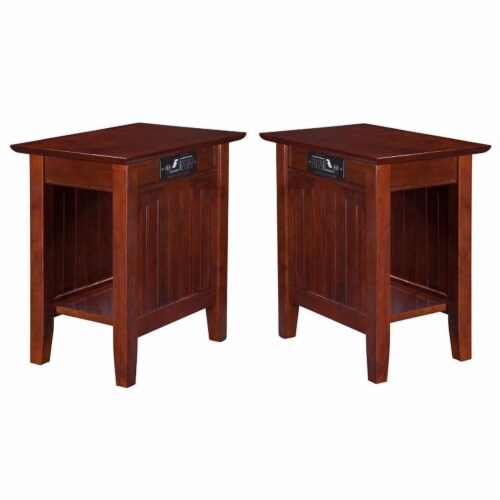 Home Square 2 Piece Nantucket Charger Chair Side Table Set in Walnut, 1