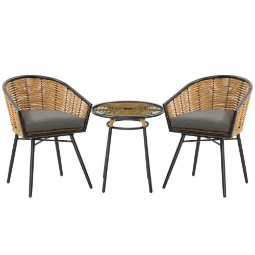 3pcs Patio Bistro Set Rattan Wicker Furniture, 2 Chairs, Coffee Table