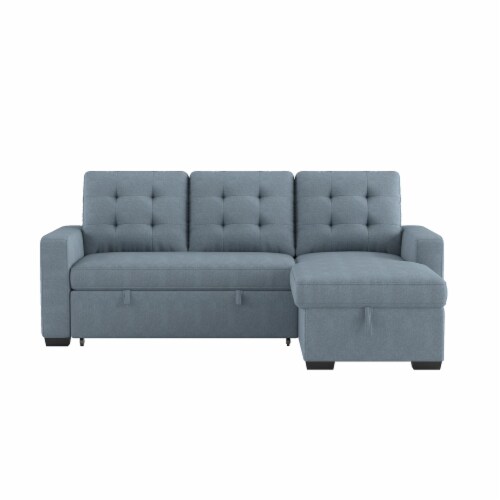 2Piece Polyester Sectional Sofa in Blue w/ Pullout Bed & Hidden