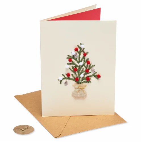 Papyrus Christmas Card (Christmas Tree with Pom Poms), 1 ct Kroger
